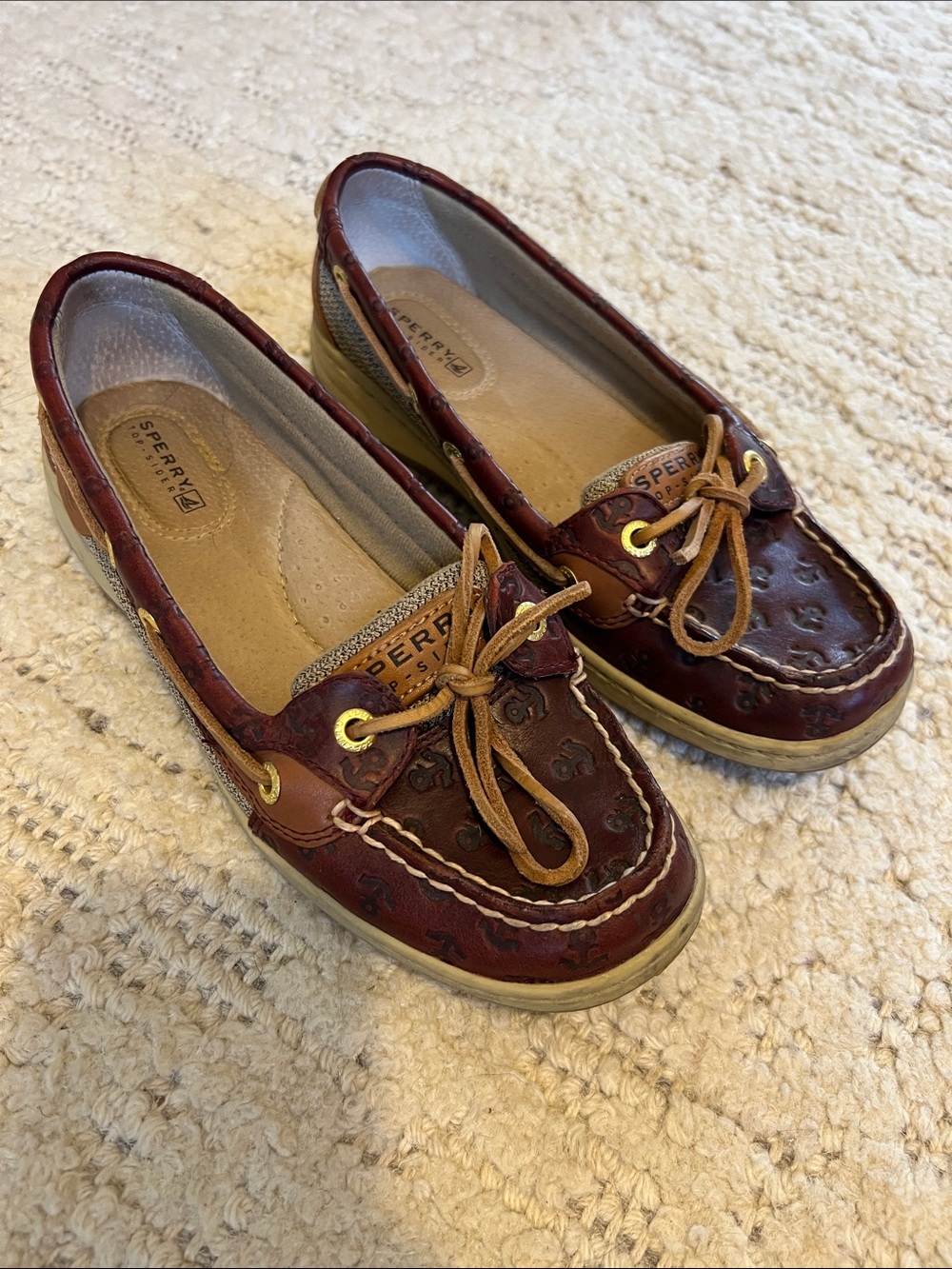 Sperry Women's Burgundy Leather Moccasin Boat Shoes with Anchors